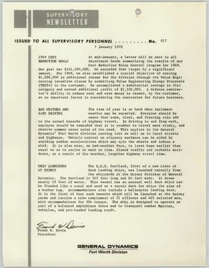 Convair Supervisory Newsletter, Number 817, January 7, 1970