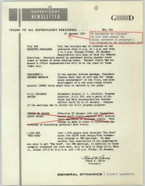 Convair Supervisory Newsletter, Number 691, January 27, 1965 [Unreleased Draft]