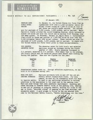 Convair Supervisory Newsletter, Number 498, January 18, 1961