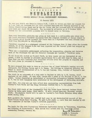 Convair Supervisory Newsletter, Number 76, January 21, 1953