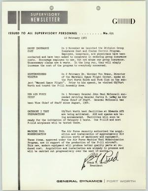 Convair Supervisory Newsletter, Number 691, February 10, 1965