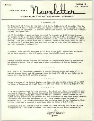 Convair Supervisory Newsletter, Number 270, September 5, 1956