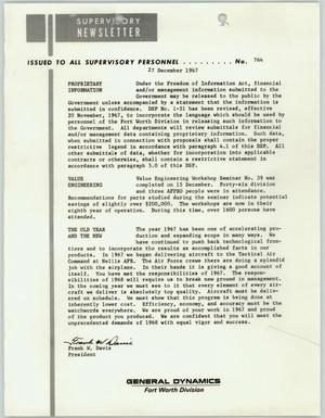 Convair Supervisory Newsletter, Number 764, December 27, 1967