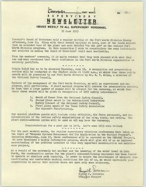 Convair Supervisory Newsletter, Number 97, June 17, 1953