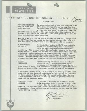 Convair Supervisory Newsletter, Number 527, August 9, 1961
