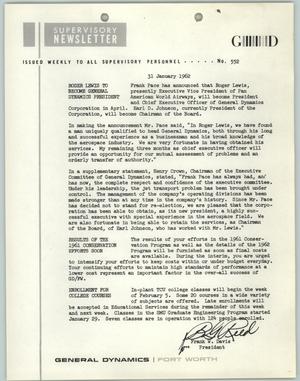 Primary view of object titled 'Convair Supervisory Newsletter, Number 552, January 31, 1962'.