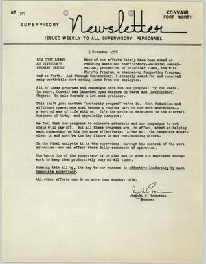 Convair Supervisory Newsletter, Number 387, December 3, 1958