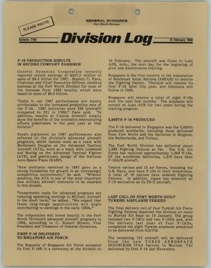 Primary view of object titled 'Division Log, Number 7165, February 12, 1988'.