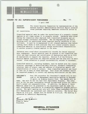 Convair Supervisory Newsletter, Number 771, April 3, 1968