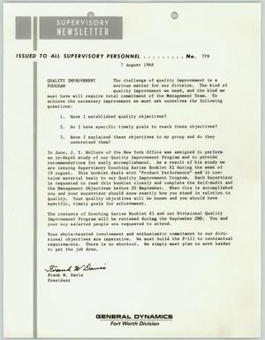 Primary view of object titled 'Convair Supervisory Newsletter, Number 779, August 7, 1968'.