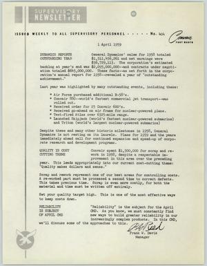 Convair Supervisory Newsletter, Number 404, April 1, 1959