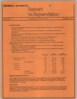 Convair Report to Supervision, Number 1009, September 14, 1977