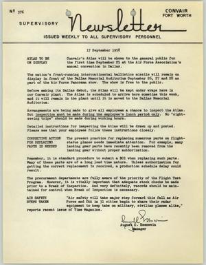 Convair Supervisory Newsletter, Number 376, September 17, 1958