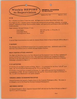 Convair Weekly Report to Supervision, Number 950, March 5, 1975