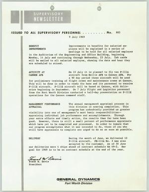 Convair Supervisory Newsletter, Number 803, July 9, 1969