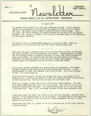 Primary view of object titled 'Convair Supervisory Newsletter, Number 267, August 15, 1956'.