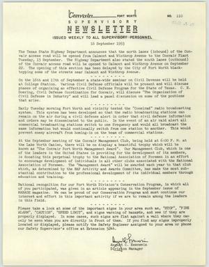 Convair Supervisory Newsletter, Number 110, September 16, 1953