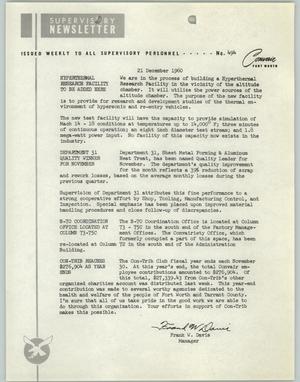 Primary view of object titled 'Convair Supervisory Newsletter, Number 494, December 21, 1960'.