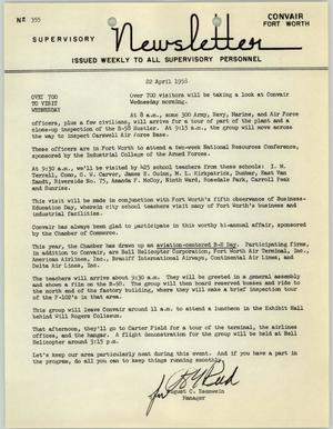 Convair Supervisory Newsletter, Number 355, April 22, 1958