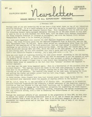 Primary view of object titled 'Convair Supervisory Newsletter, Number 130, February 3, 1954'.
