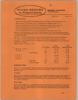 Convair Weekly Report to Supervision, Number 1005, June 29, 1977