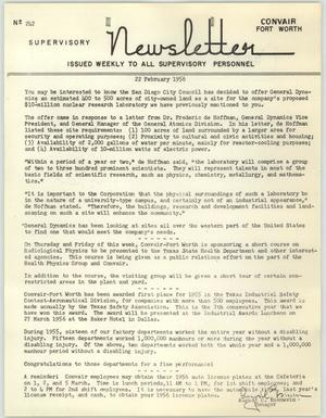Convair Supervisory Newsletter, Number 242, February 22, 1956