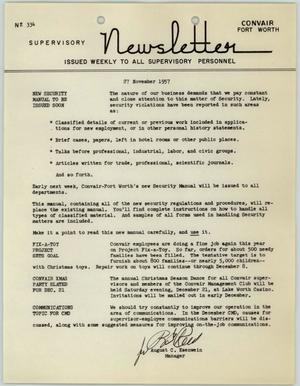 Convair Supervisory Newsletter, Number 334, November 27, 1957