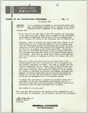 Convair Supervisory Newsletter, Number 765, January 10, 1968
