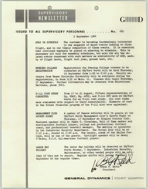 Convair Supervisory Newsletter, Number 681, September 2, 1964