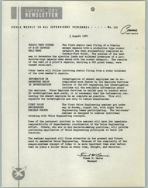 Convair Supervisory Newsletter, Number 474, August 3, 1960