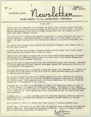 Primary view of object titled 'Convair Supervisory Newsletter, Number 148, June 9, 1954'.