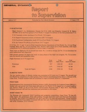 Convair Report to Supervision, Number 1027, August 23, 1978