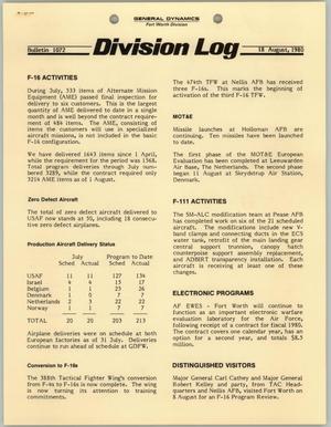 Division Log, Number 1072, August 18, 1980