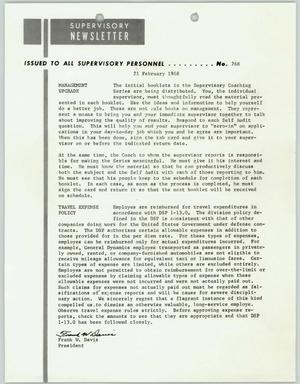 Primary view of object titled 'Convair Supervisory Newsletter, Number 768, February 21, 1968'.