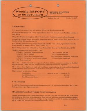 Convair Weekly Report to Supervision, Number 966, October 22, 1975