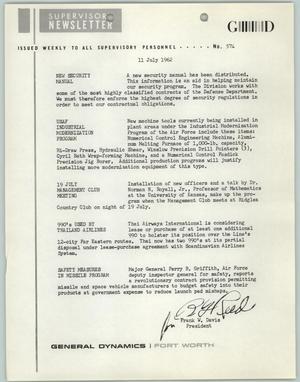 Convair Supervisory Newsletter, Number 574, July 11, 1962