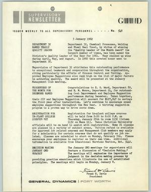 Convair Supervisory Newsletter, Number 548, January 3, 1962