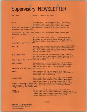Convair Supervisory Newsletter, Number 922, January 16, 1974