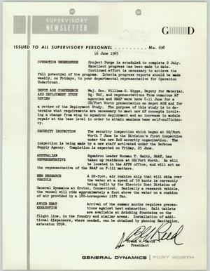 Convair Supervisory Newsletter, Number 698, June 16, 1965