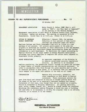 Convair Supervisory Newsletter, Number 759, October 19, 1967