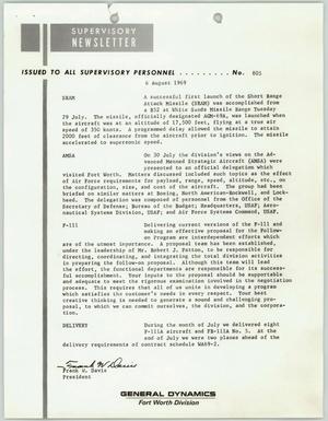 Convair Supervisory Newsletter, Number 805, August 6, 1969