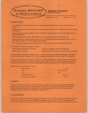 Primary view of object titled 'Convair Weekly Report to Supervision, Number 987, September 2, 1976'.