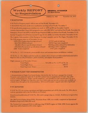Convair Weekly Report to Supervision, Number 968, November 19, 1975