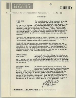 Convair Supervisory Newsletter, Number 613, April 10, 1963