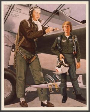 Primary view of object titled '[Two Women with USAF Jet]'.
