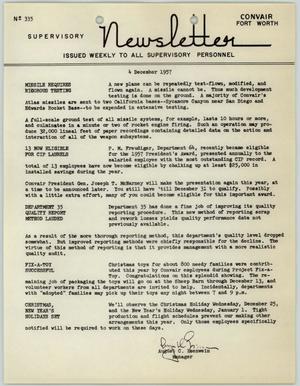 Convair Supervisory Newsletter, Number 335, December 4, 1957