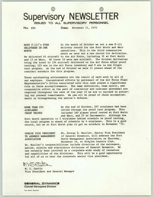 Convair Supervisory Newsletter, Number 839, November 11, 1970