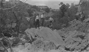 Primary view of object titled '[Mathew Palm and Boys on Boulder]'.