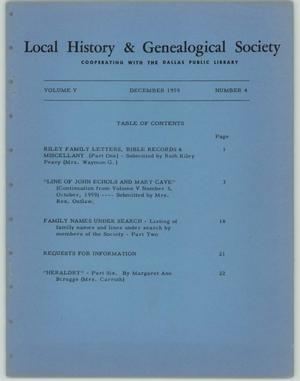 Local History & Genealogical Society, Volume 5, Number 4, December 1959