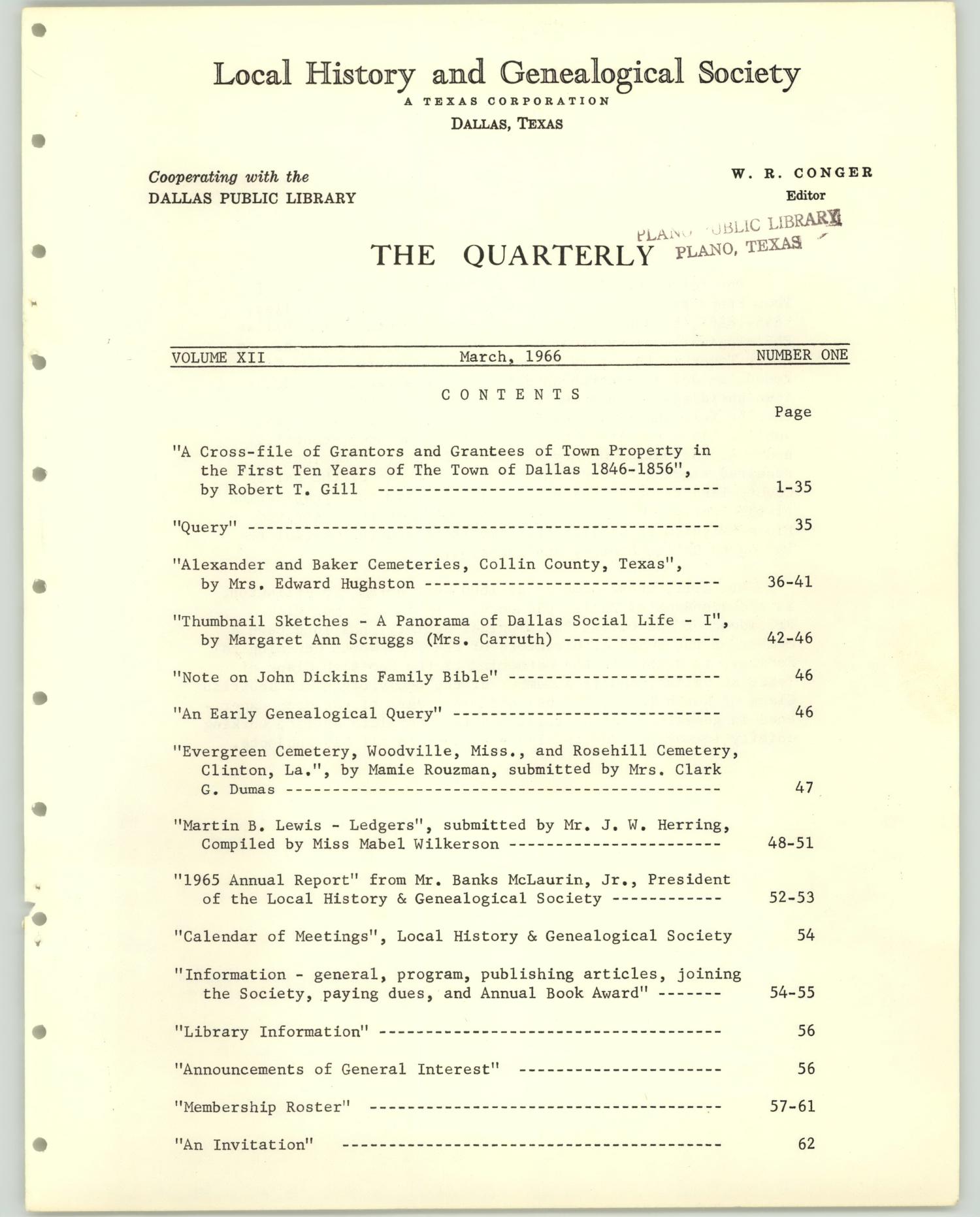 The Quarterly, Volume 12, Number 1, March 1966
                                                
                                                    Title Page
                                                